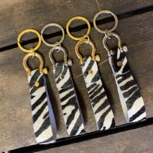 Zebra Animal Print Key Fob With Silver Hardware