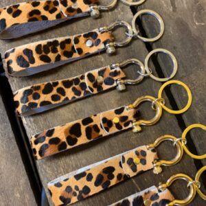 Leopard Animal Print Key Fob With Gold Hardware