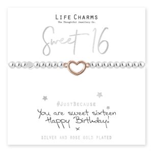 Life Charms Sweet 16 Rose Gold Heart Bracelet, Silver/Rose Gold