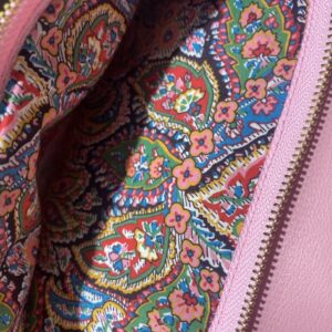 Pink Tweed and Leather Fold Over Clutch with detachable chain