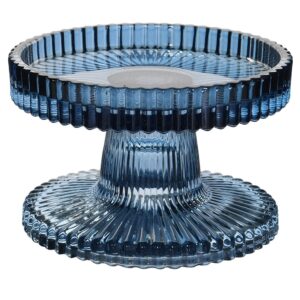 Blue Ribbed Glass Candle Holder