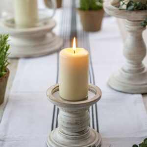 White Wood Pillar Candle Holder 12cm