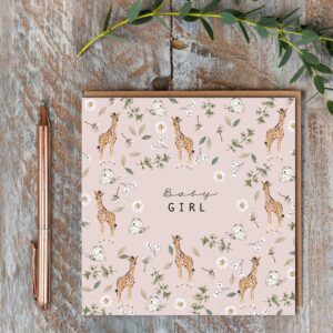 Baby Girl New Baby Giraffe Card
