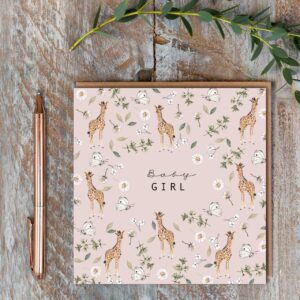 Baby Girl New Baby Giraffe Card