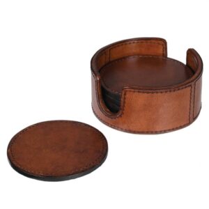 Set of 6 Round Leather Coasters Set of 6 Round Leather Coasters