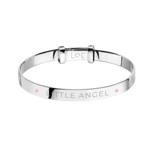 Life Charms – Engraved Christening/Baptism Bangle Little Angel Pink Stones Life Charms Engraved Christening/Baptism Bangle Little Angel Pink Stones