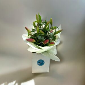 Luxe Lily & Foliage Bouquet in Gift Bag £45 Pinks
