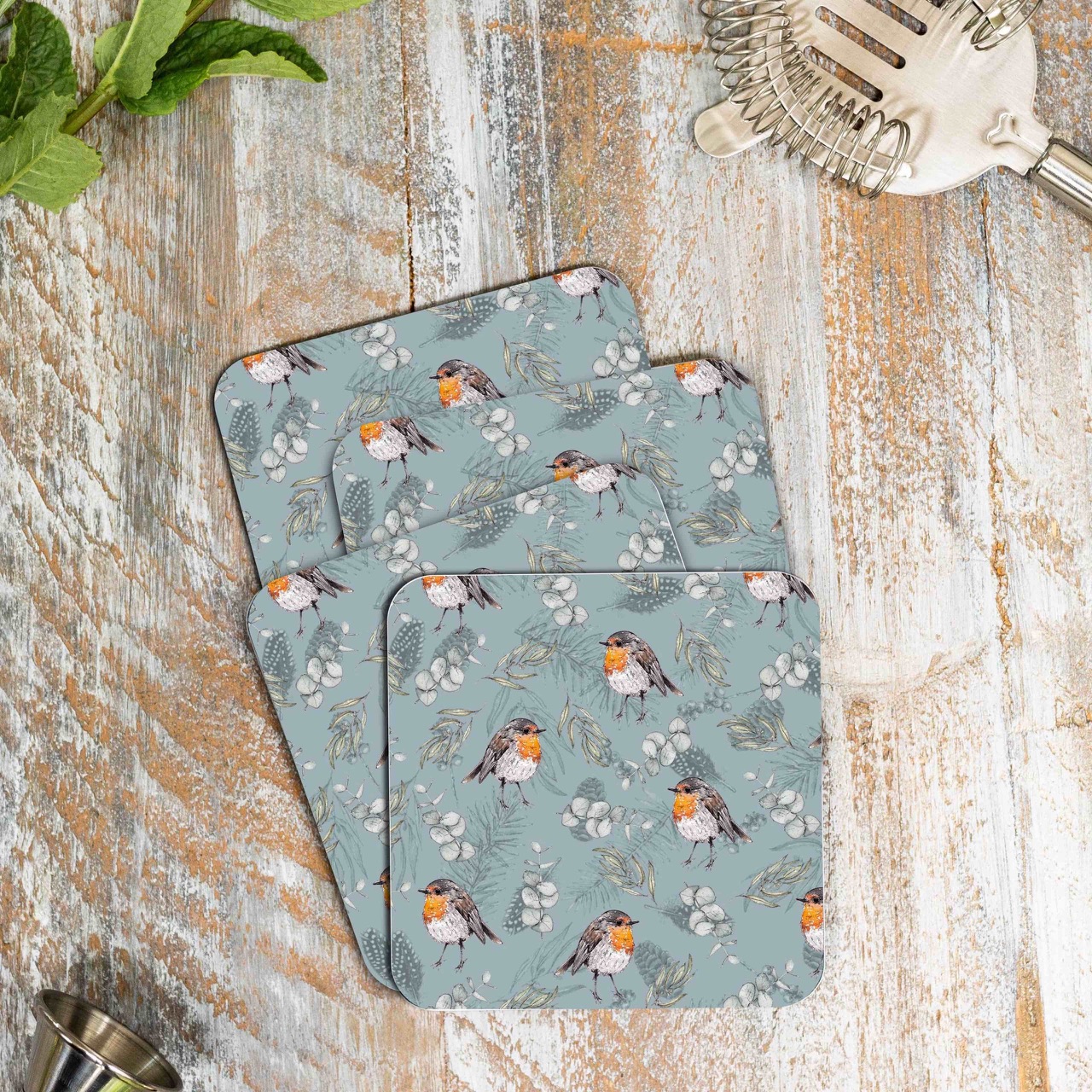 Robin & Eucalyptus (Blue) Set of 4 Coasters IMG 3117 1.jpeg