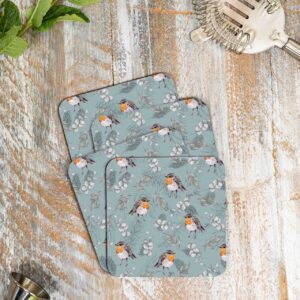 Robin & Eucalyptus (Blue) Set of 4 Coasters