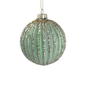 Green & Gold Glass Ribbed Bauble Green & Gold Glass Ribbed Bauble