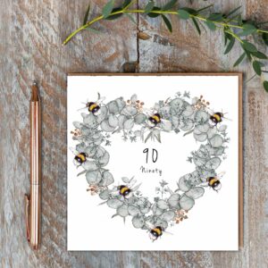 90th Birthday (Bees & Eucalyptus) Card 90th Birthday (Bees & Eucalyptus) Card