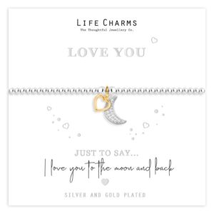 Life Charms Love You to The Moon and Heart Charm Bracelet