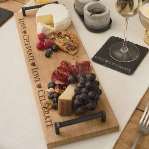 Oak Tray Black Steel Handle Love & Celebrate