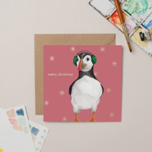 Gold Foil Puffin Christmas Card