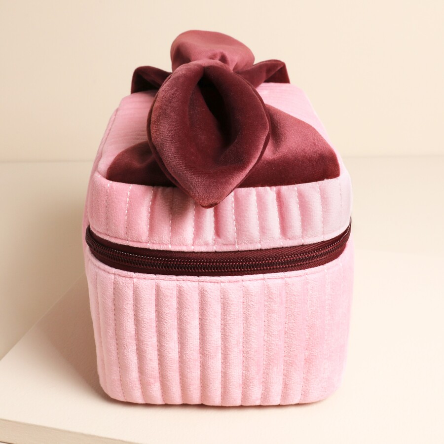 LARGE PINK AND BURGUNDY VELVET BOW VANITY MAKE UP BAG 3 IMG 6653.jpeg