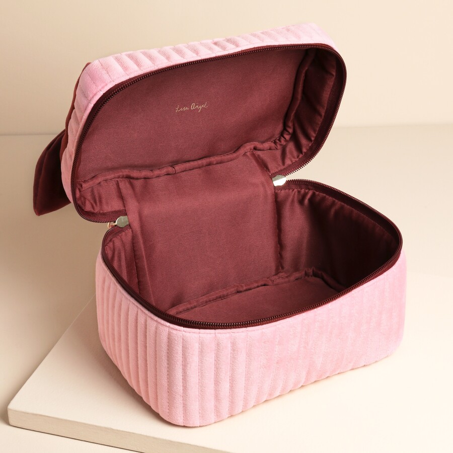 LARGE PINK AND BURGUNDY VELVET BOW VANITY MAKE UP BAG 4 IMG 6654.jpeg