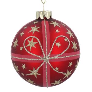 Red & Gold Glass Bauble with Stars and Bows