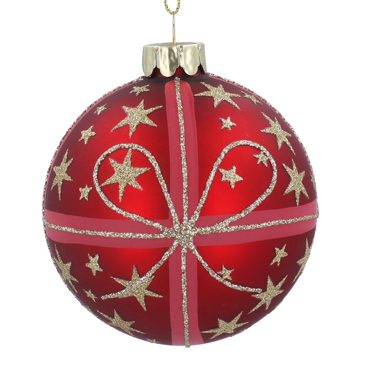 Red & Gold Glass Bauble with Stars and Bows Red & Gold Glass Bauble with Stars and Bows