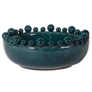 Ceramic Bowl With Balls On Rim Teal