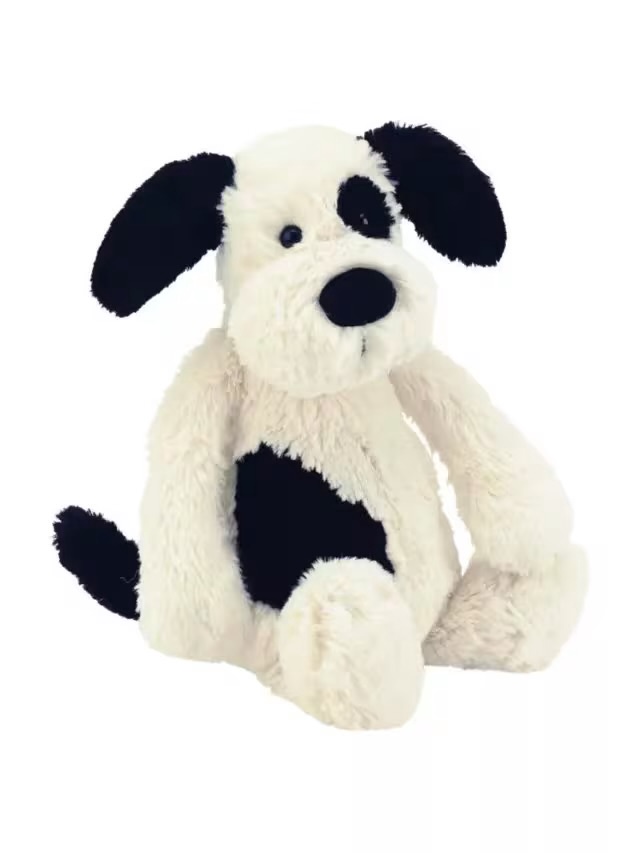 Jellycat Bashful Black & Cream Puppy – medium Jellycat Bashful Black & Cream Puppy medium