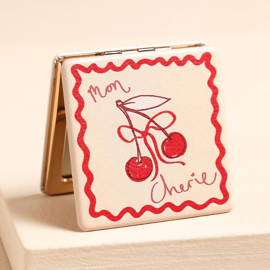 Mon Cherie Cherry Print Compact Mirror Mon Cherie Cherry Print Compact Mirror