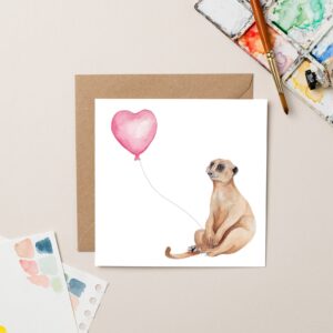 Meerkat with Heart Balloon card