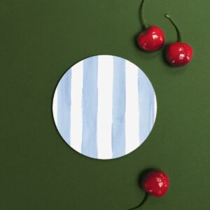 Sky Blue (Stripes) Round Coaster