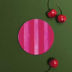 Raspberry & Cherry (Stripes) Round Coaster Raspberry & Cherry (Stripes) Round Coaster