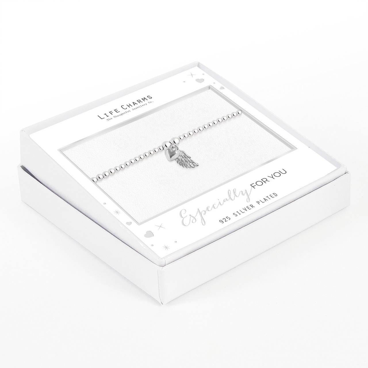 Life Charms Angel Wing Bracelet In Silver Life Charms Sparkling Angel Wing Bracelet In Silver