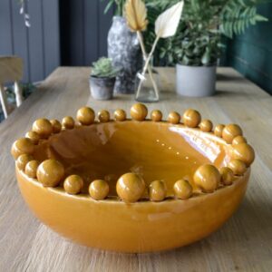 Ceramic Bowl with Balls On Rim Mustard