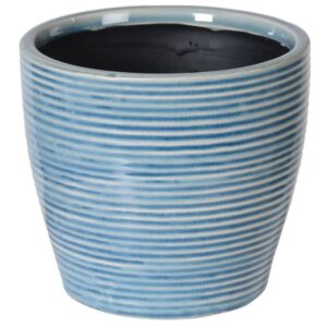 Blue Wash Ribbed Ceramic Pot