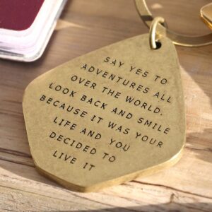 'SAY YES TO ADVENTURE' ANTIQUED BRASS KEYRING