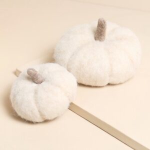 Medium Cream Felt Fuzzy Pumpkin Decoration Medium Cream Felt Fuzzy Pumpkin Decoration