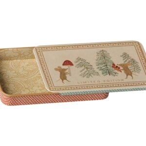 Metal box w. sliding lid Christmas mice
