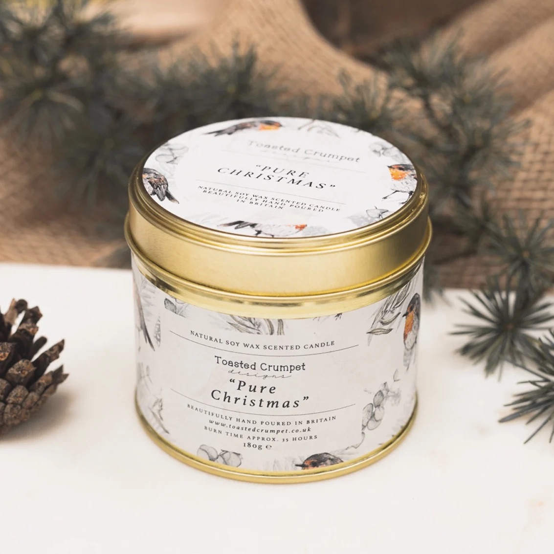 Pure Christmas Candle in a Matt Gold Tin IMG 1308.jpeg
