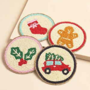 Festive Beaded Coasters – Set of 4 Festive Beaded Coasters Set of 4