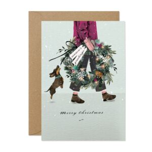 Christmas Wreath Sausage Dog Christmas Card