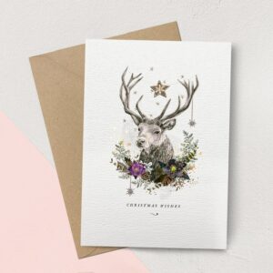 Deer Hellebore Wreath Christmas Card