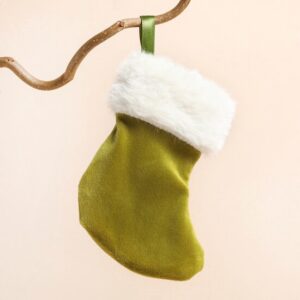 MINI GREEN VELVET STOCKING HANGING DECORATION