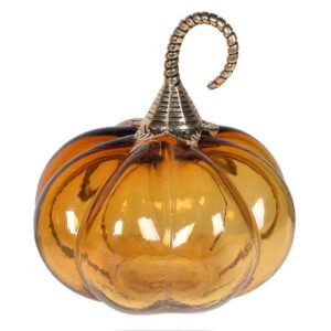 Small Amber Glass Pumpkin with Gold Stem Ornament Small Amber Glass Pumpkin with Gold Stem Ornament