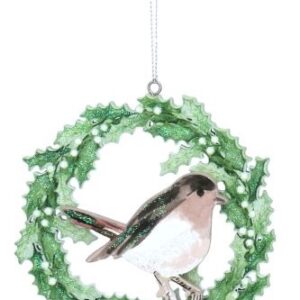 Gisela Graham Wood Animal in Wreath Decoration Robin
