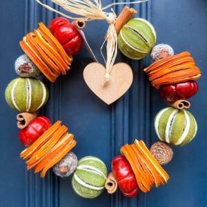 Fragrant Dried Green Orange Wreath with Wooden Heart