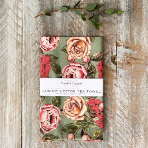 Luxury cotton tea towel In Full Bloom (Vintage Green)